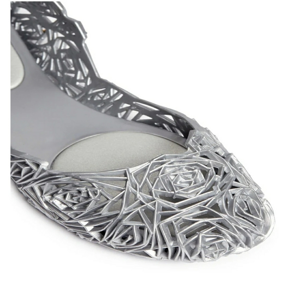 Melissa Silver Campana Fitas Silver Glitter Jelly Flats Women's Size 9 NEW